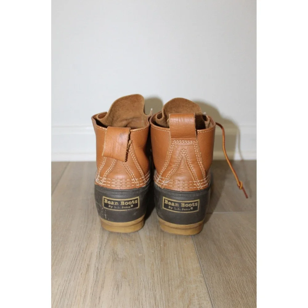 LL Bean Boots 6 Inch Duck Boots Tan Brown Leather Rubber Men's 9M Made in USA